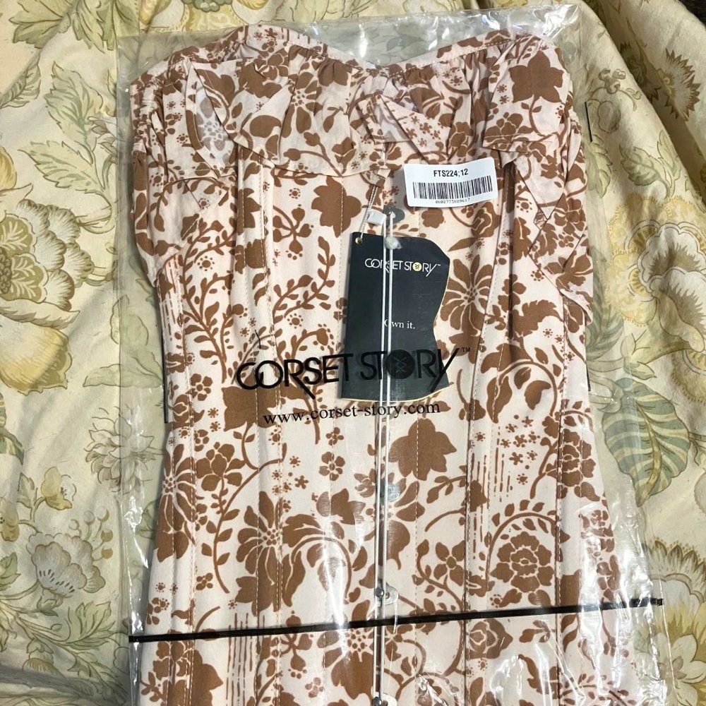 Corset Story Terra Cotta Batik corseted top with bardot sleeves, size US 8